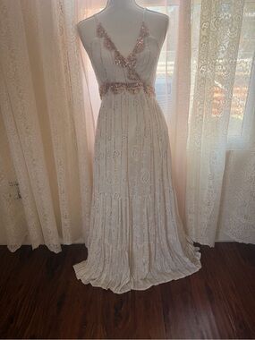 Ivory Maxi Dress with Rose Gold Sequin Trim